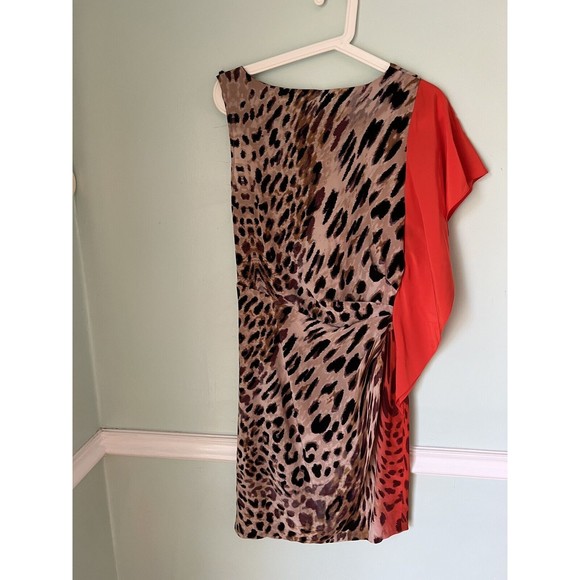 Yoana Baraschi Sz 8 RARE 100% Silk Leopard Print Sheath Shift Dress Red Ruffle - Picture 6 of 7